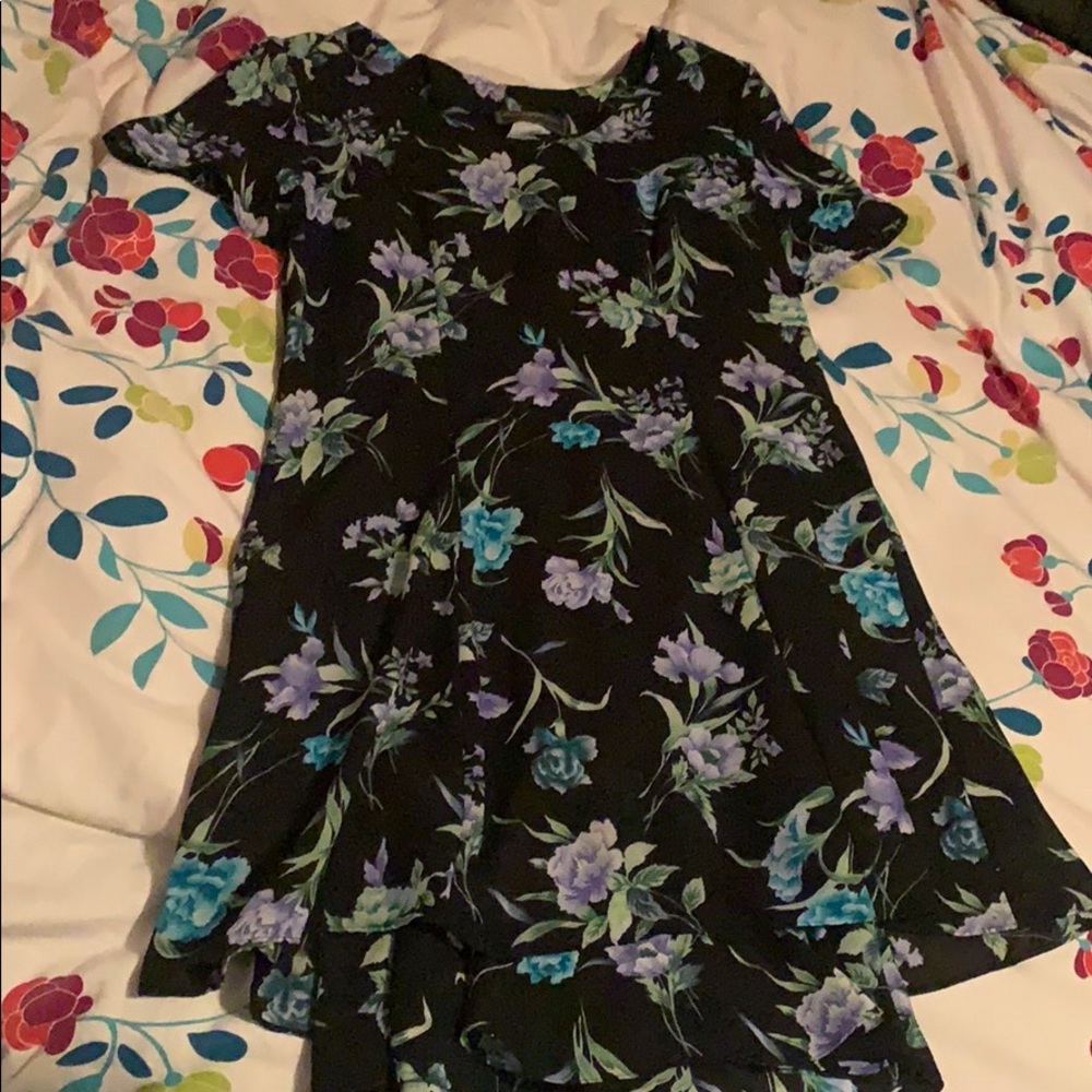 Black Blue Purple Floral Mini Dress
